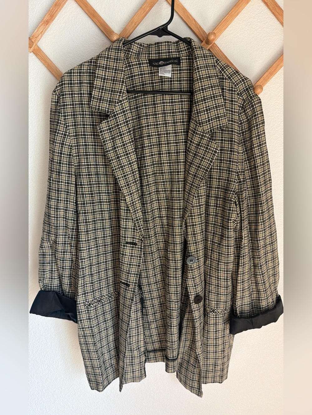 Vintage Sag Harbor Plaid Linen Blazer 90s Grunge Academia Jacket - Size 18 - Picture 3 of 8